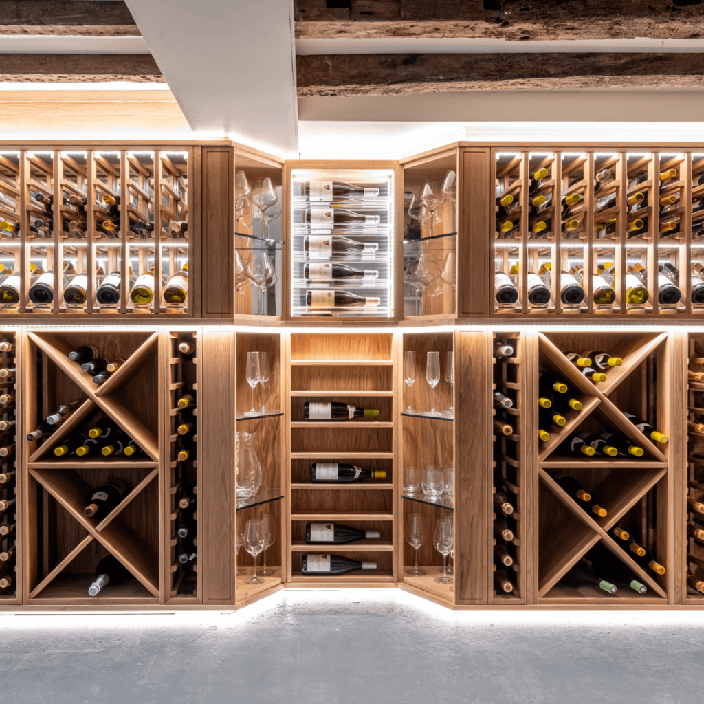 wine cellar with wine fridge by Sorrells custom wine rooms