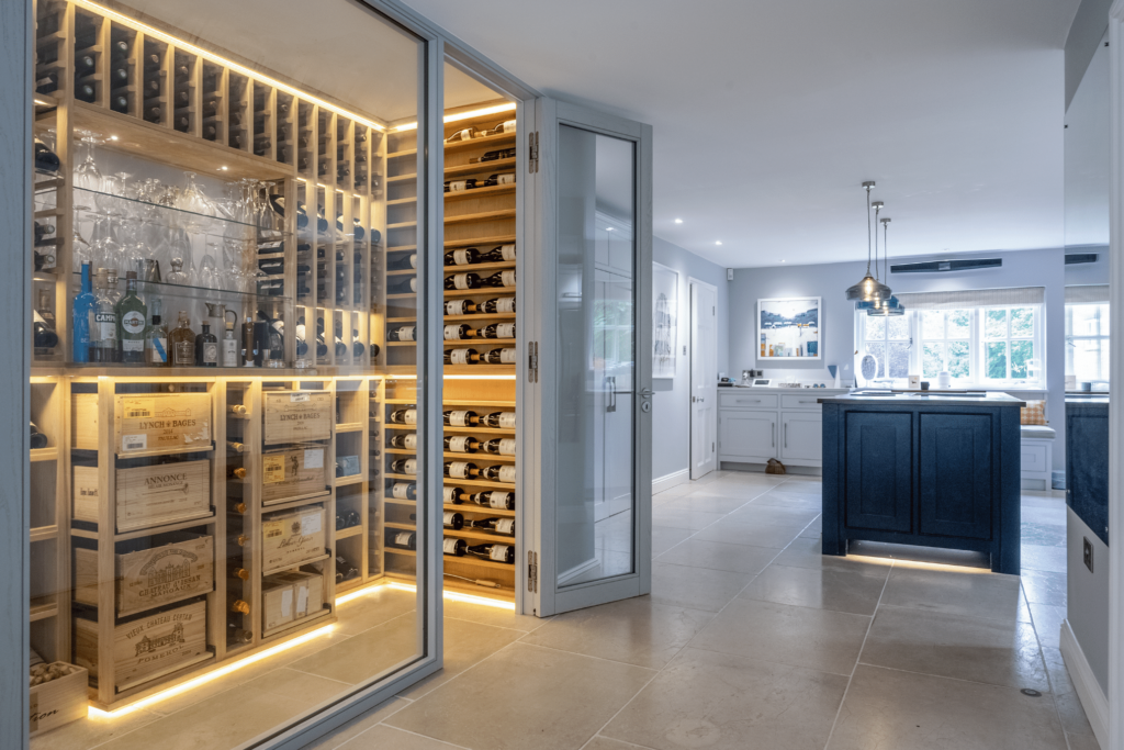 Sorrells Custom wine rooms light ash wine wall