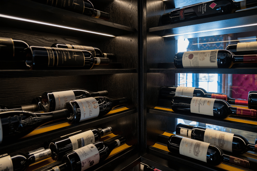 The racking within the Dog & Pickles wine cellar