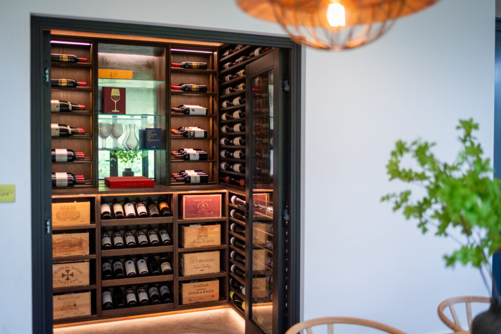 a luxury, custom wine made wine cellar with bespoke racking for a private client