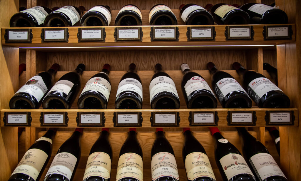 angled wine racks with custom labels