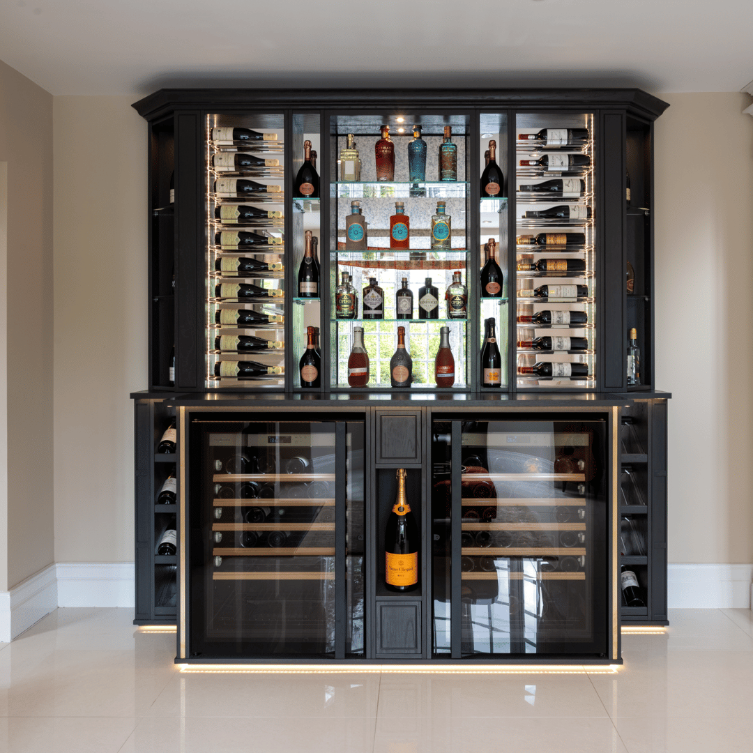 A wine wall with wine fridges by Sorrells